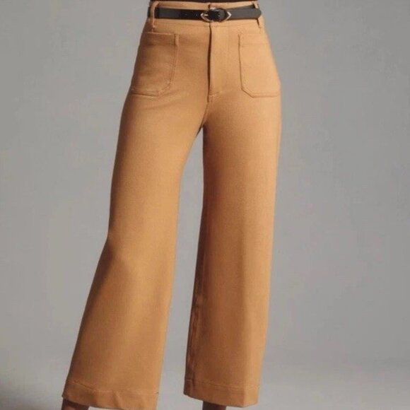 Maeve Pants - Maeve Anthropologie Colette Cropped Wide-Leg Pants Ponte Knit Khaki Sz 30 NWOT
